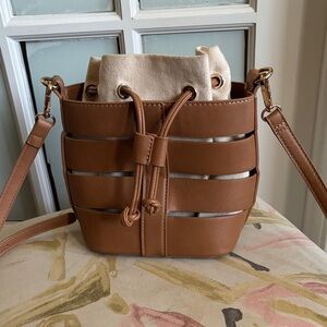 Madison West Tan Crossbody Bag with Drawstring